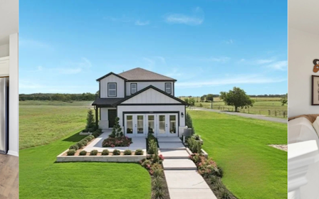 A modern looking house with a large lawn.