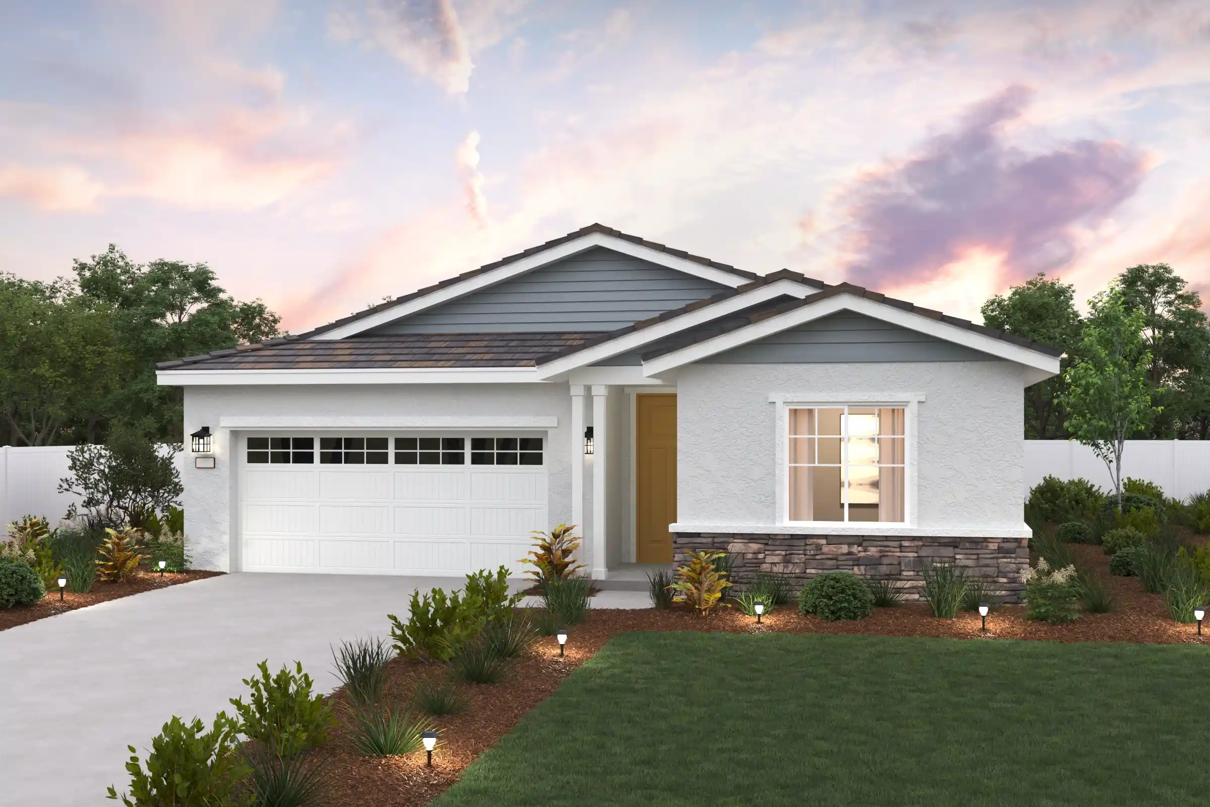 A house with a lawn and trees.