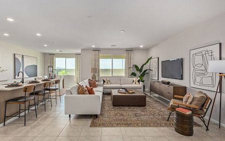 A living room with a large window.
