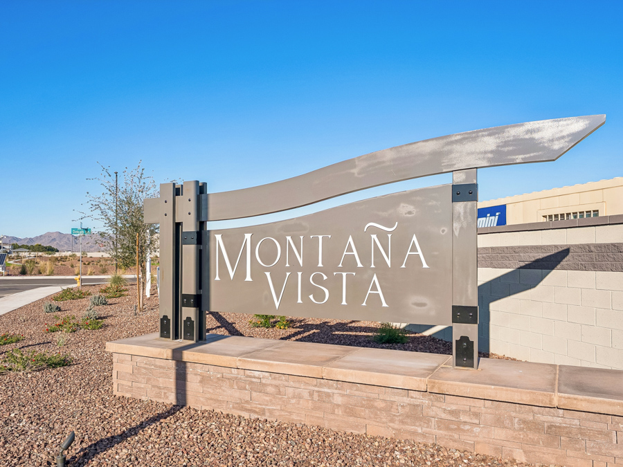 Montana Vista Community Photo of park, benches, trails, outdoor grills, cornhole lawn, and ramada with picnic tables. New Homes for Sale in South Buckeye AZ by Century Communities.