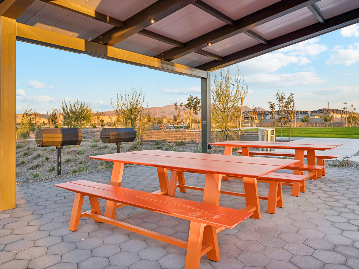A group of tables outside.