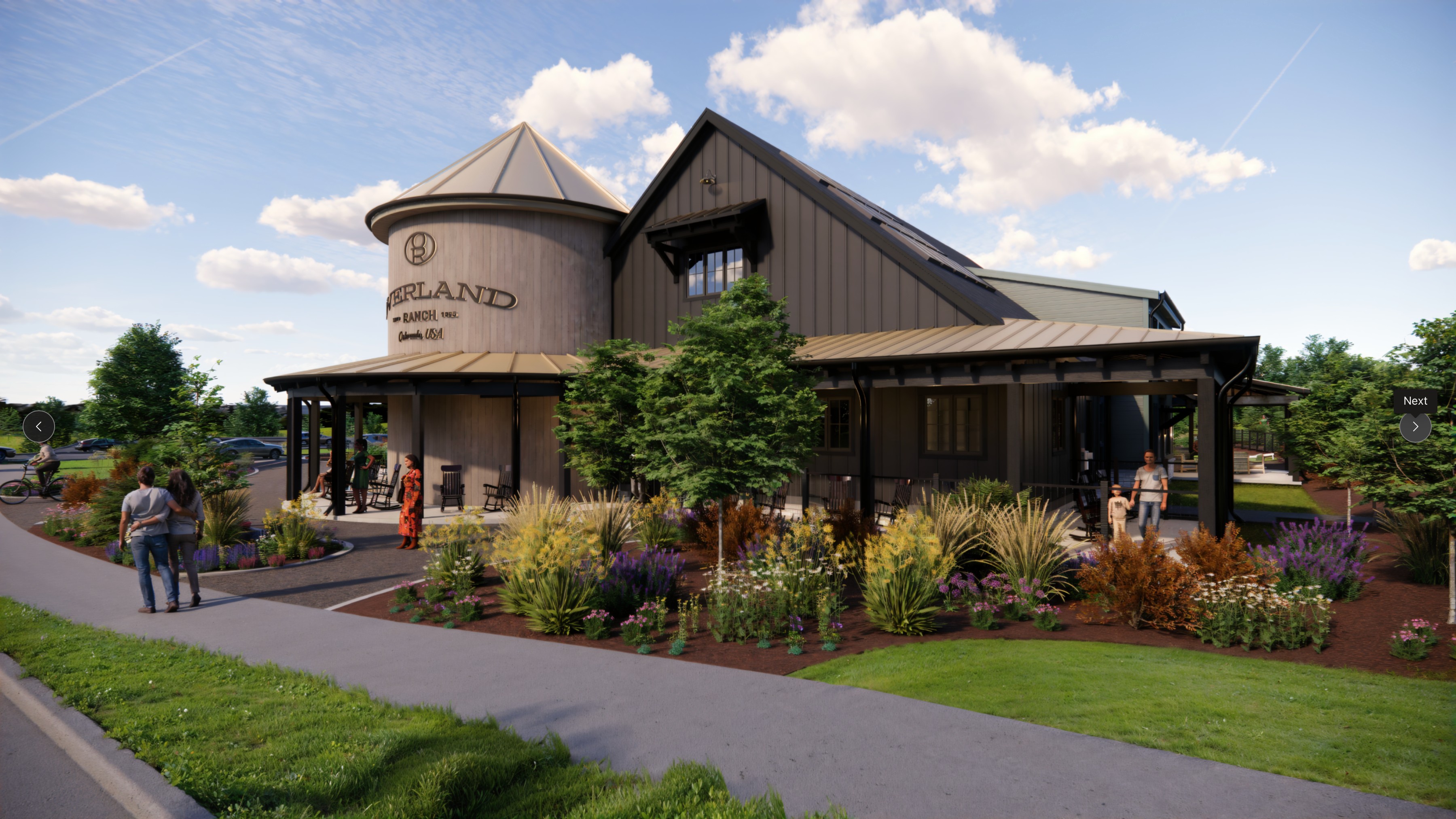 A building with a garden in front of it.