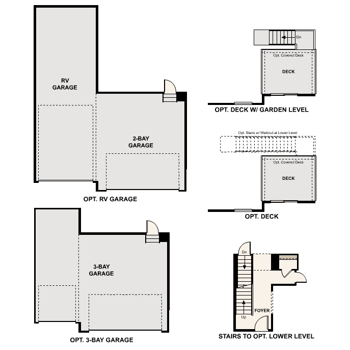 Diagram, engineering drawing. Ontario Floorplan, Main Level Options