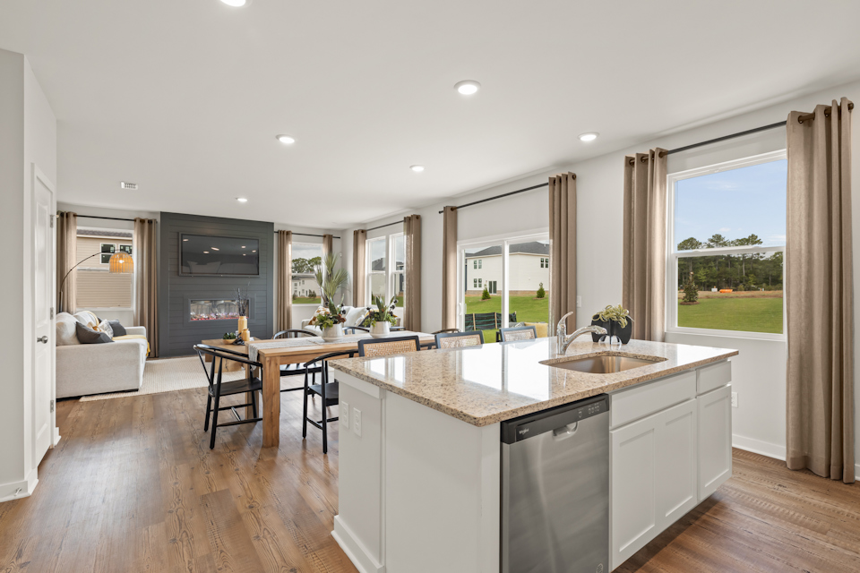 A kitchen with a large island.