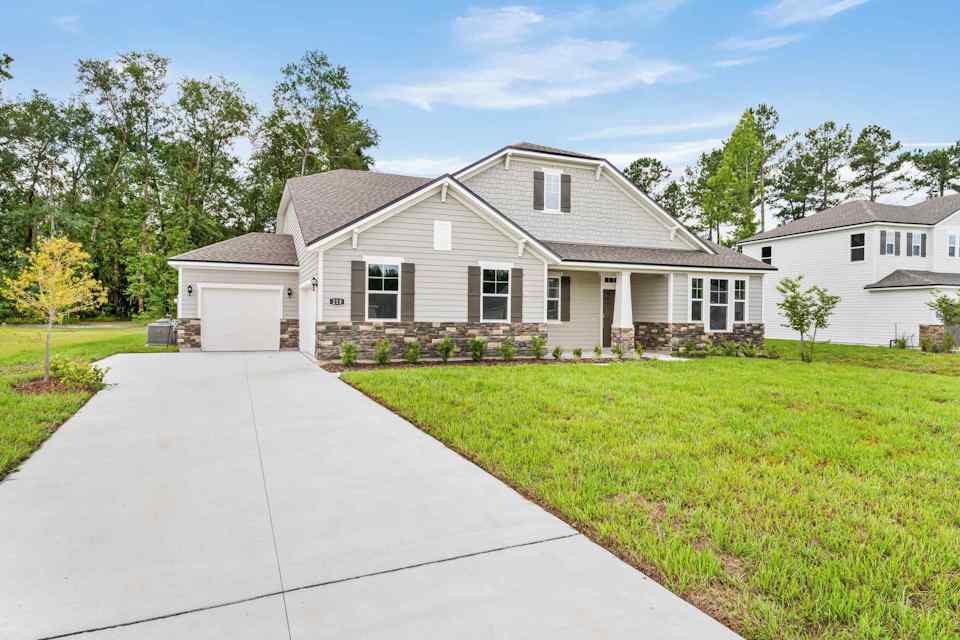 A house with a driveway.