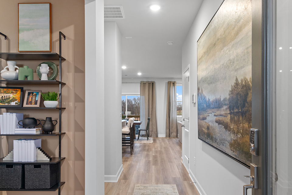 A room with a large glass wall.