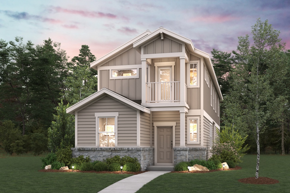 A house with trees around it.