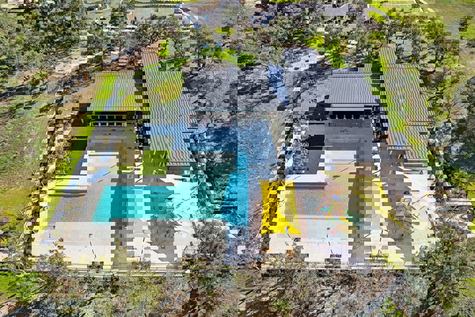 A building with a pool.