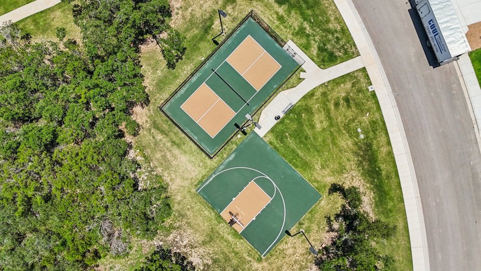 A large green field.