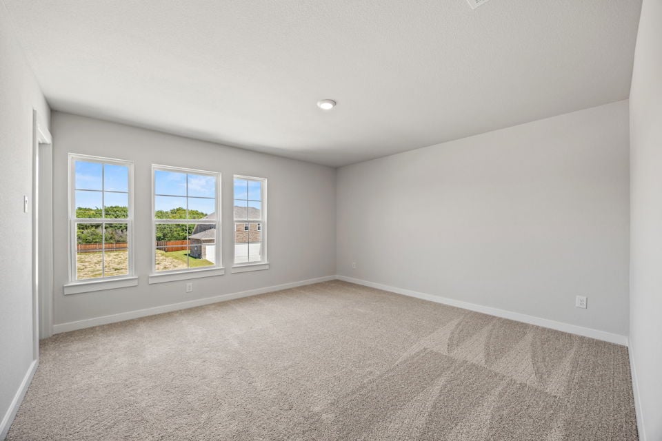 A room with windows and a carpet.
