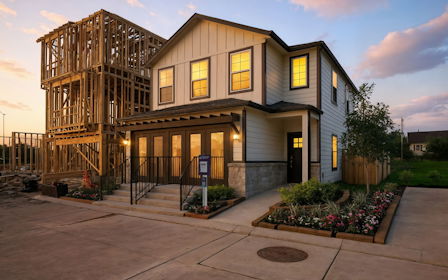 A house with a large front yard.
