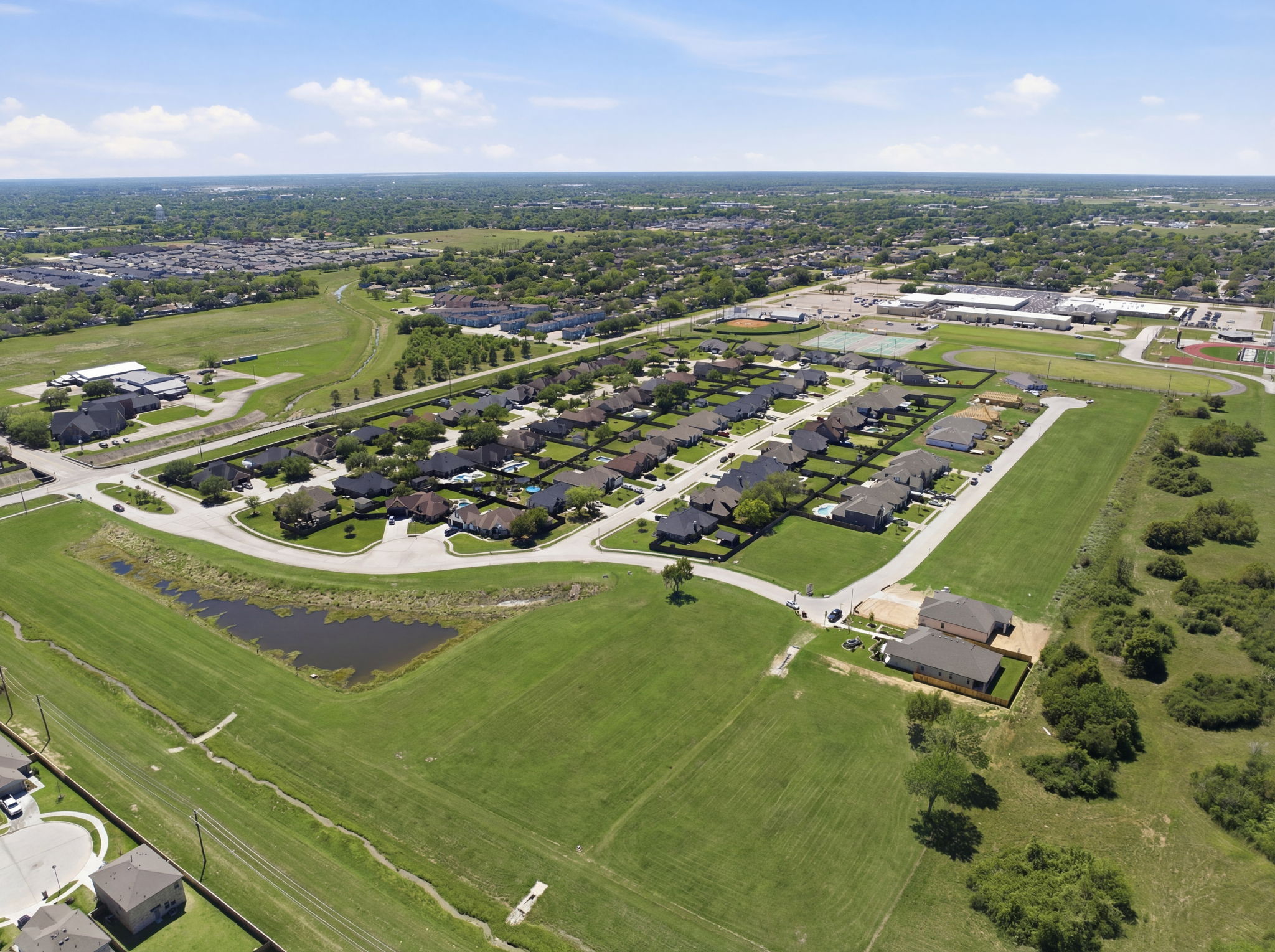 An aerial view of a town.