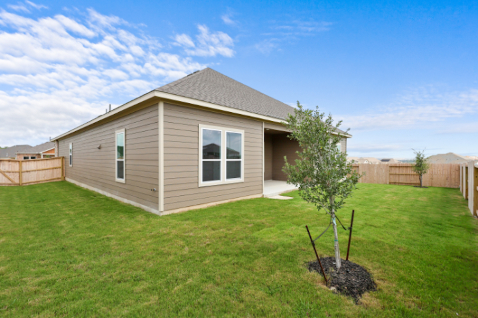 A house with a tree in the front yard.