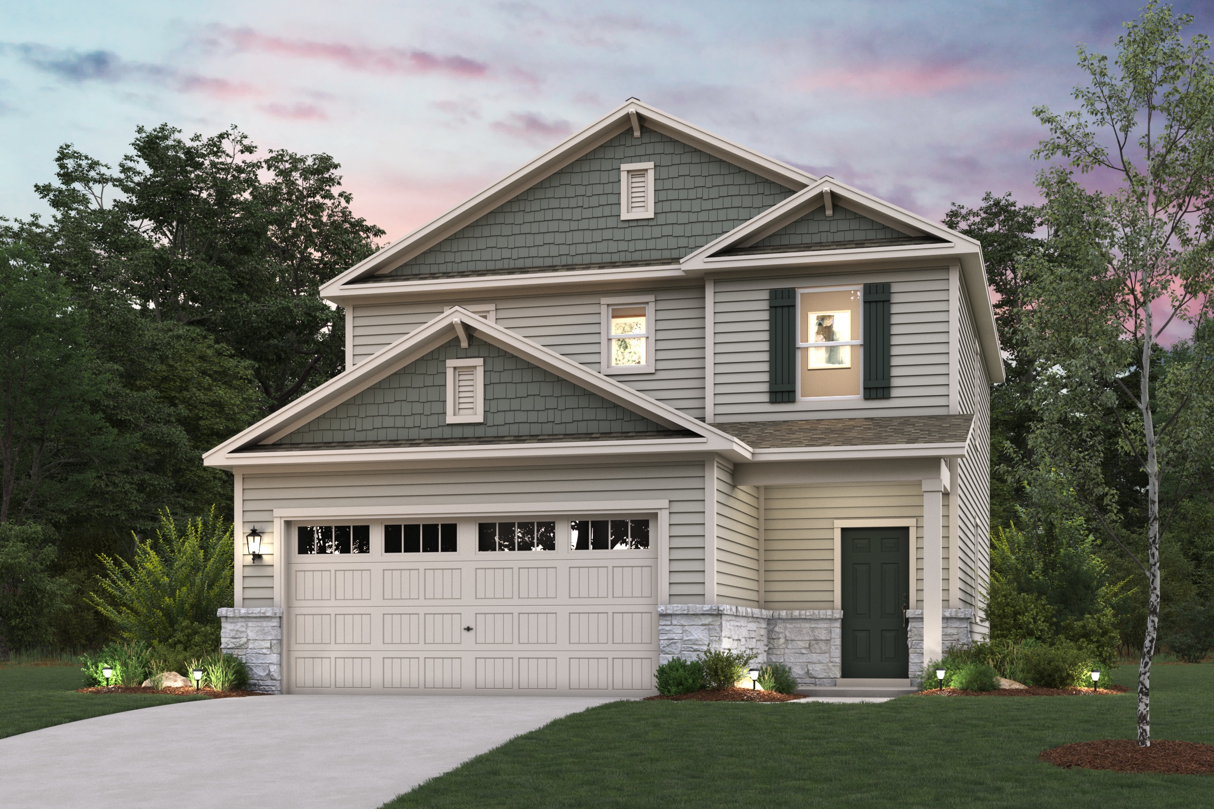 A house with a driveway with American Gothic House in the background.