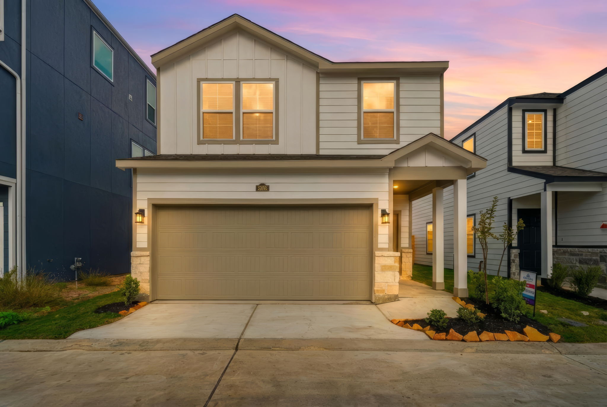 A garage and a house.