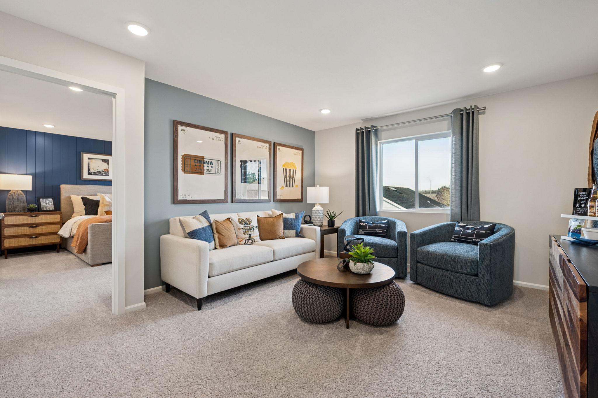 A living room with a couch and a coffee table.