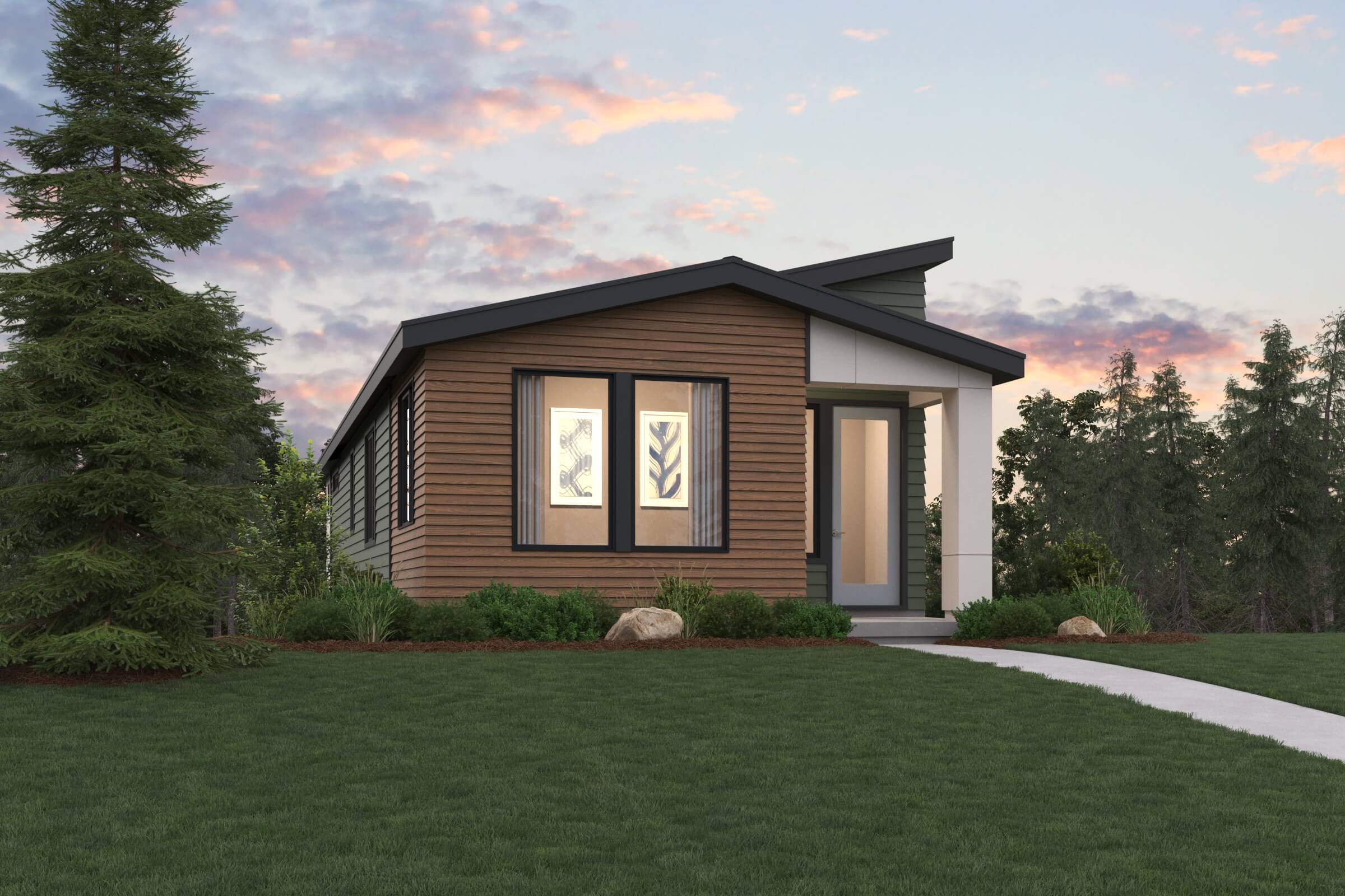 A house with a grass yard.