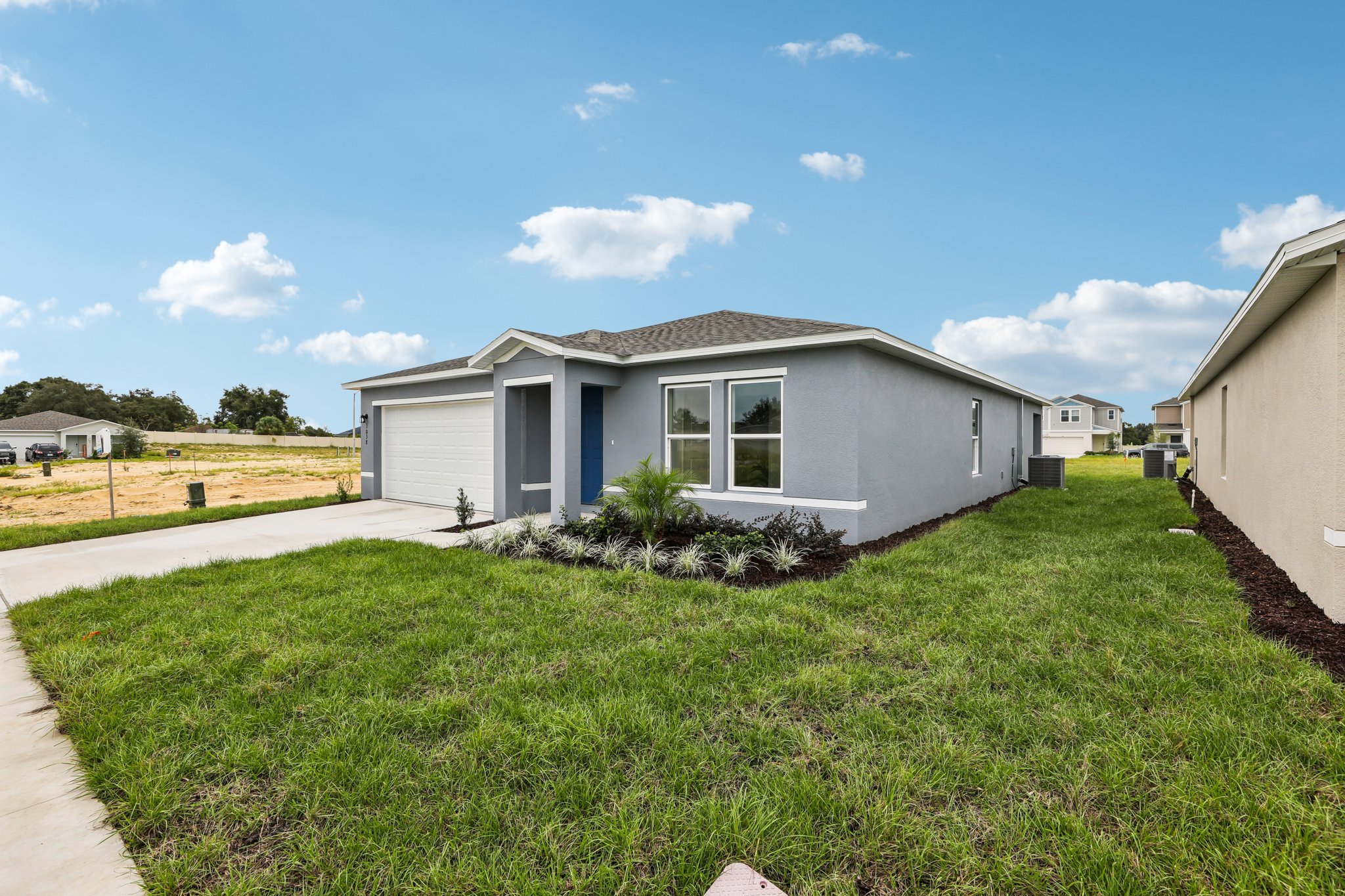A house with a lawn.