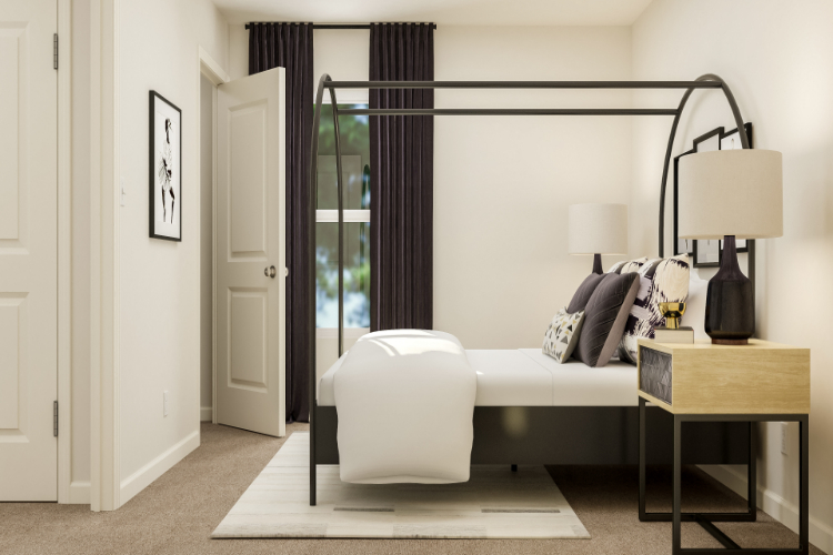 A white couch in a room.