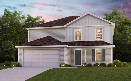 A house with a garage with American Gothic House in the background.