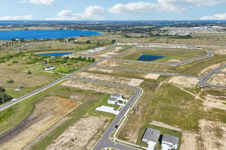 A landscape with buildings and roads.