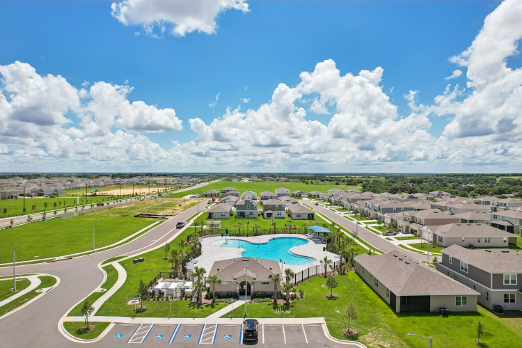 A high angle view of a resort.