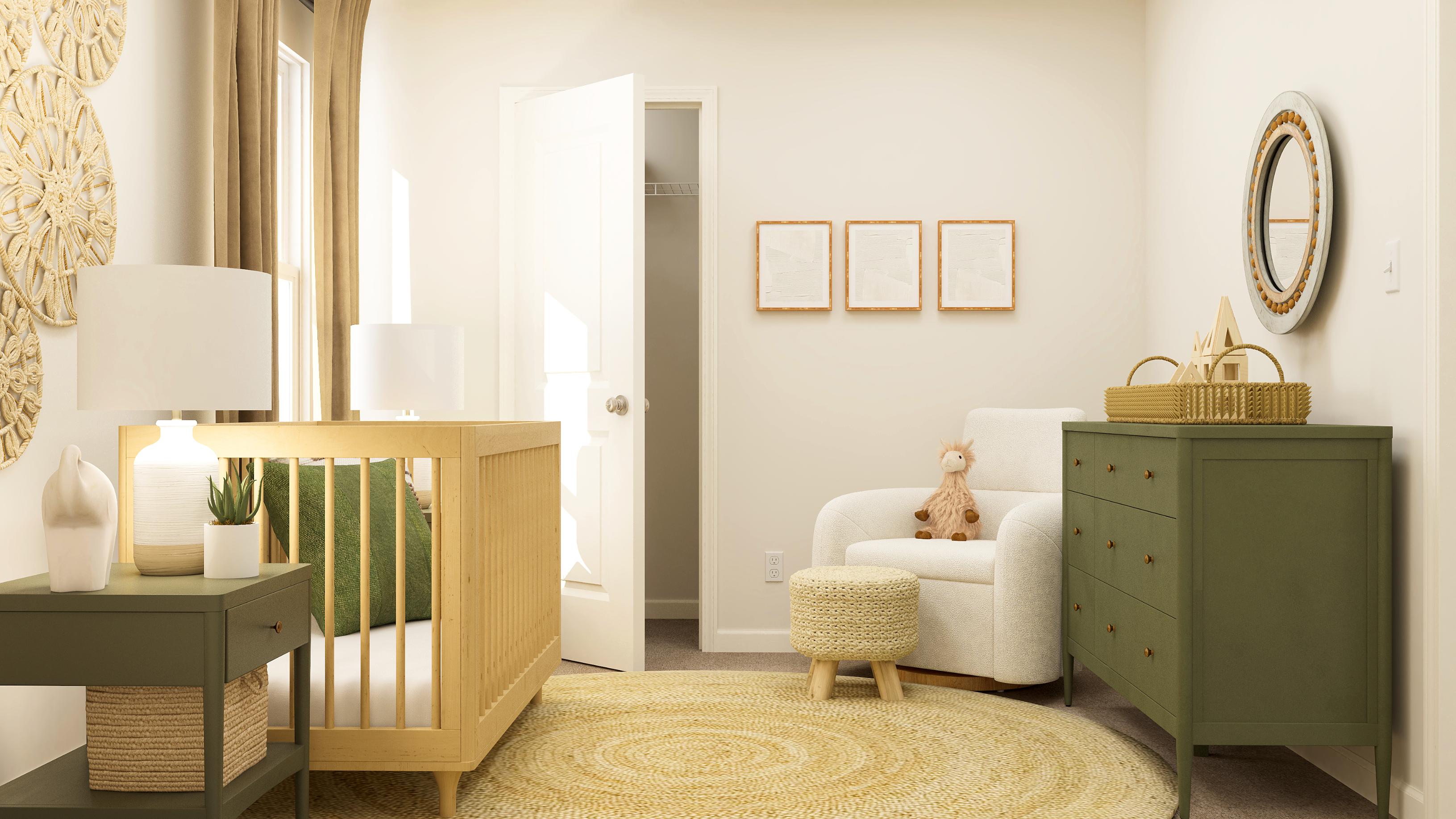 A room with a bed and a chair.