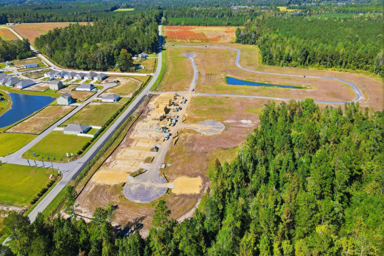 A high angle view of a water treatment plant.