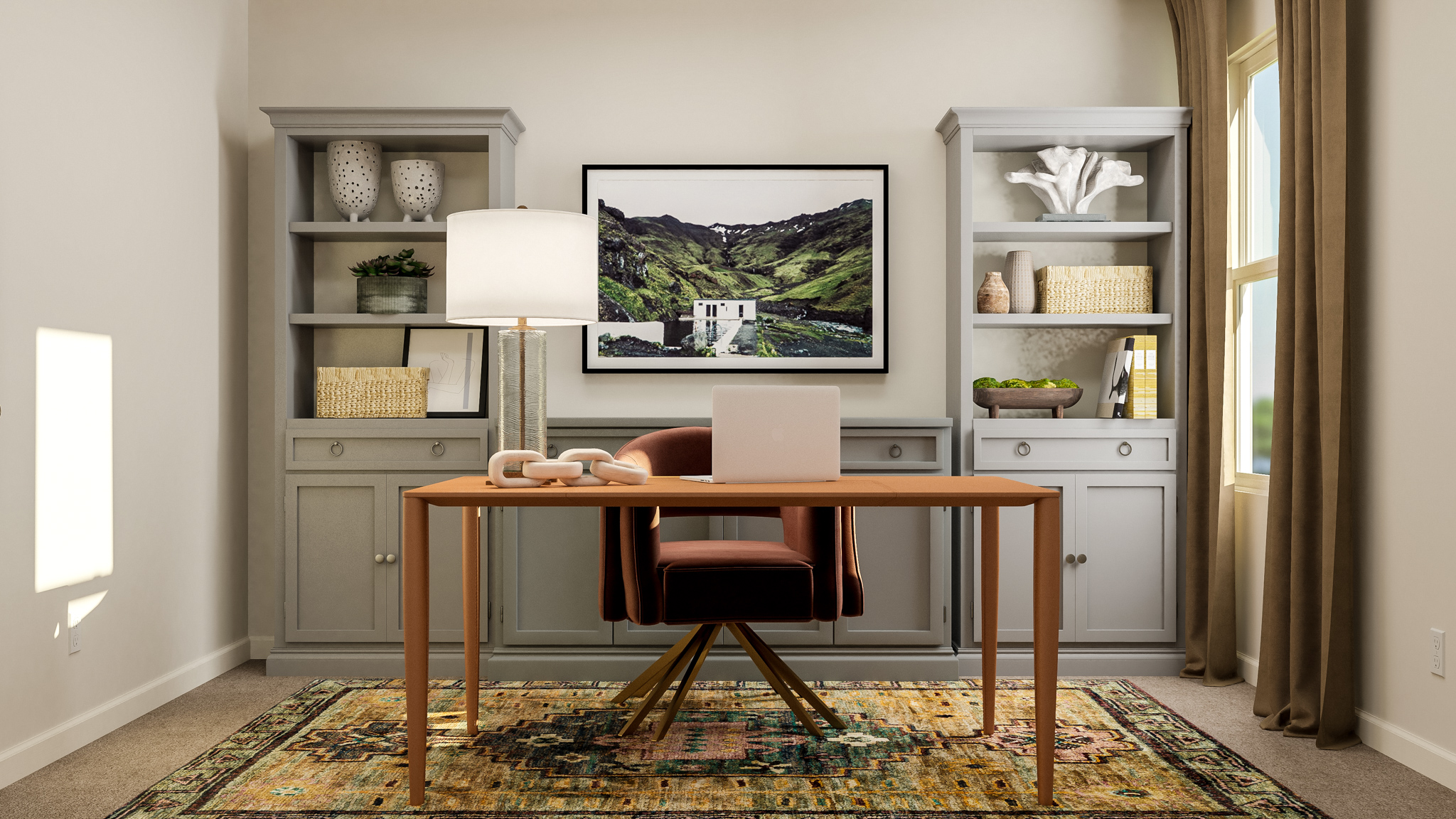 A room with a desk and a computer.