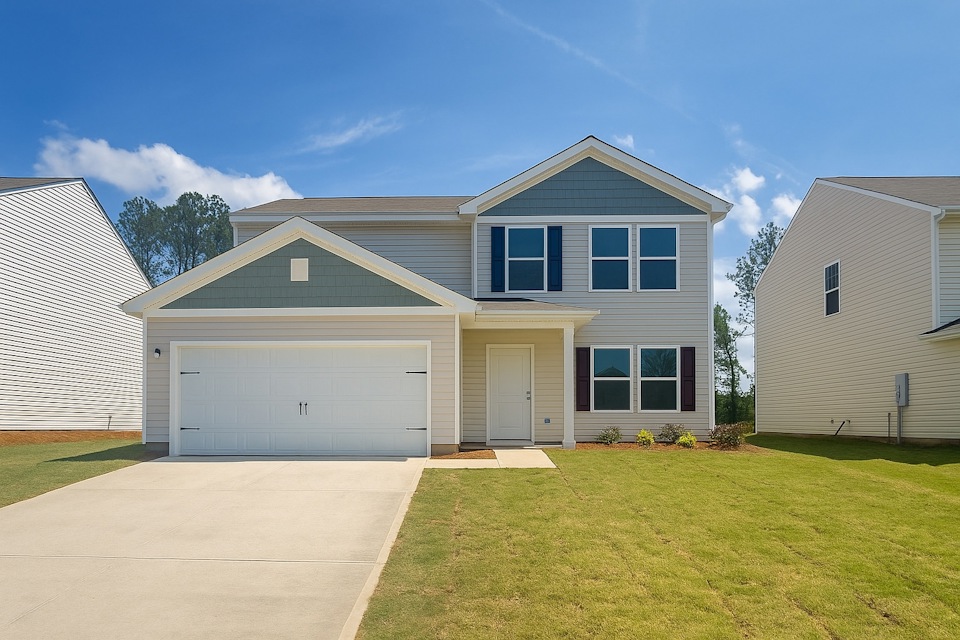 A house with a garage with Southfork Ranch in the background.